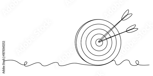 Minimalist continuous line art illustration of a target with arrows Vector, illustration