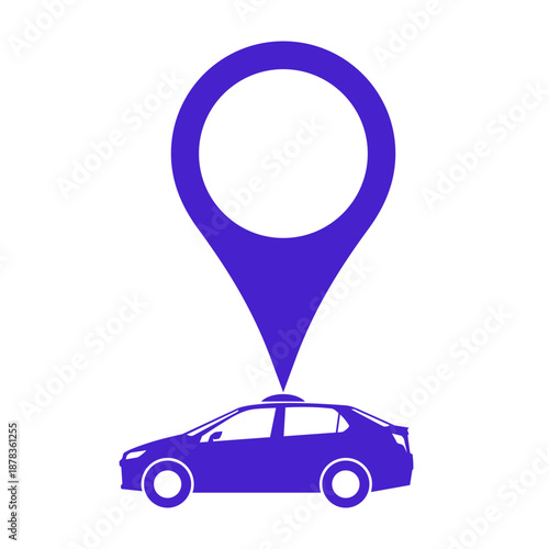 Location map marker on a car, icon design for a car stores, car rentals