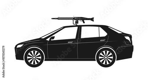Hunting car icon, a machine gun installs on a car