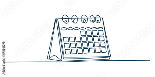 Continuous single line drawing illustration of a desk calendar for time planning Vector, illustration