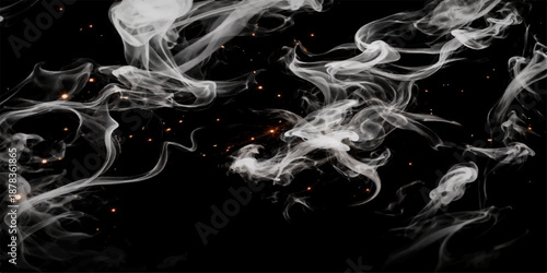 Smooth blue abstract smoke waves flow in a swirling motion against a black background to create an artistic design of flowing air curves and smoking flame effects