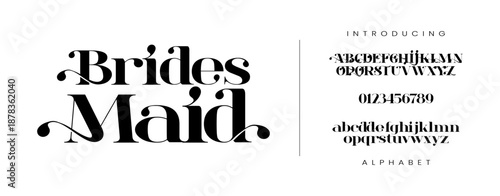 Brides Maid luxury serif display typeface with artistic swashes for feminine logo and elegant wedding stationery