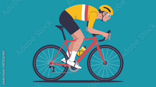 Professional Cyclist Racing on a Road Bike in an Aerodynamic Stance, Concept of Athletic Endurance, Competitive Cycling Performance, High-Speed Racing, and Active Fitness Lifestyle Vector Illustration