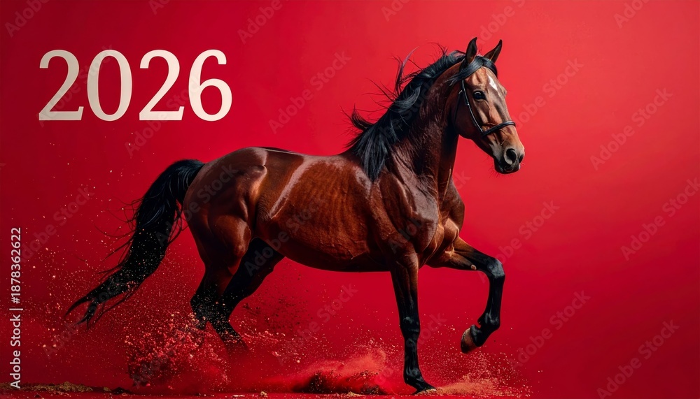 Naklejka premium Background 2026 with horses. Happy New Year. 