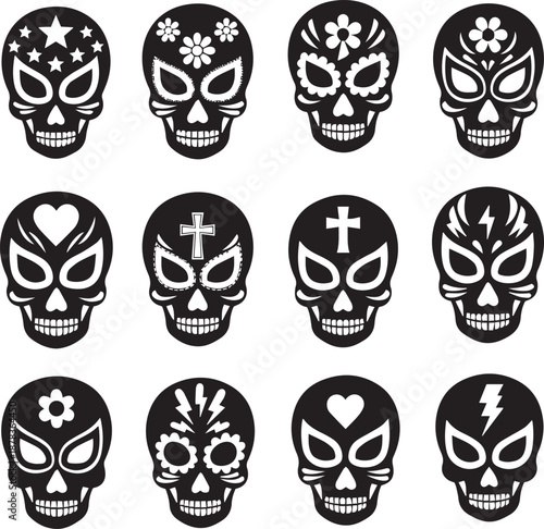 Twelve Black and White Sugar Skull day of the dead