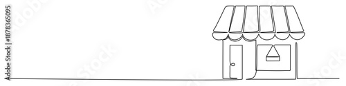 Continuous one line shop store drawing vector for retail logos. Ideal for minimalist market fronts, boutique outlines, and simple business building art.