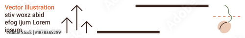 Directional navigation, business flow, data analysis, conceptual thinking, minimal design, abstract . Arrows pointing upward alongside lines and a dotted circle. Directional navigation and business