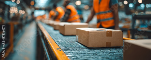 Warehouse logistics conveyor package shipping delivery parcel worker distribution center warehouse logistics conveyor package shipping delivery