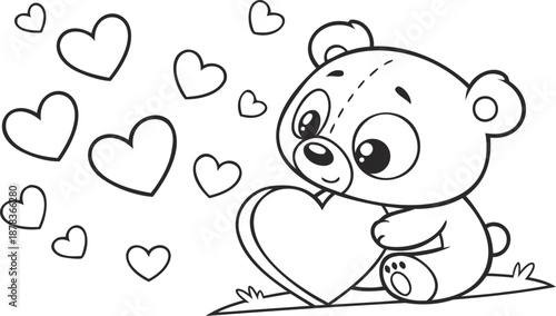 Cute Teddy Bear Valentine Coloring Page  Adorable Bear with Heart