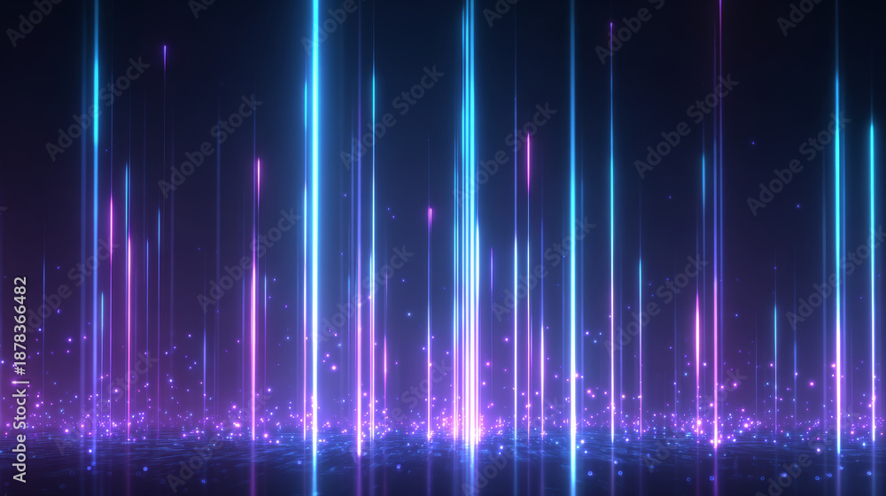 Fototapeta premium Neon line light beam blue glow purple glow digital background abstract pattern vertical light futuristic fantasy sparkle Neon line light beam blue
