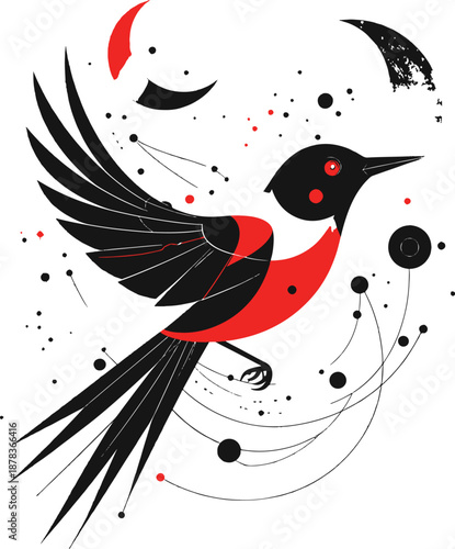 Minimal bird illustration with celestial orbit lines modern style high resolution vector