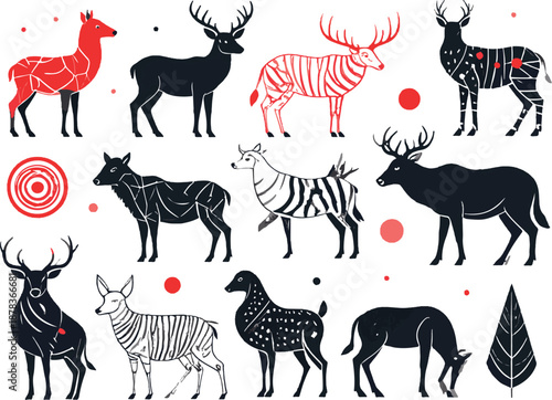Minimal geometric deer illustrations for nature themed designs high resolution vector
