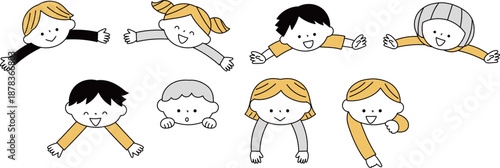 笑顔の子供たちアイコンセット単色