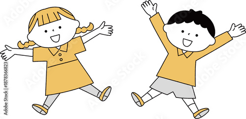 元気に万歳する子供単色