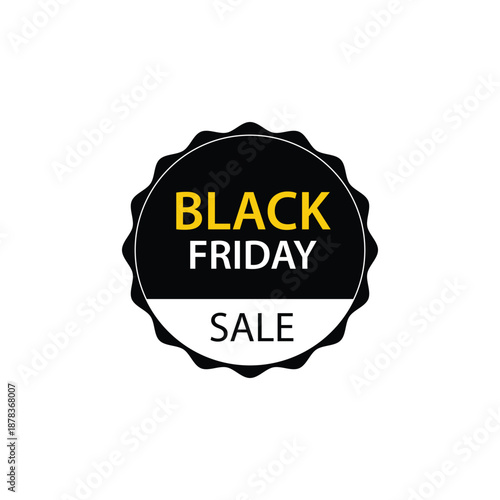 Minimalist black and yellow circular badge prominently advertising a major holiday shopping event featuring a spectacular sale