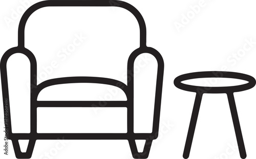 Living Room Armchair and Side Table Line Icon