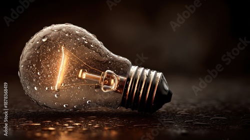 Glowing lightbulb with water