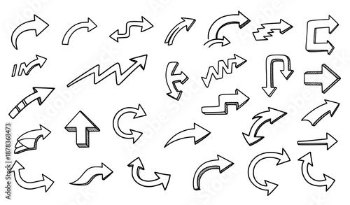 Hand drawn arrow icons mega set doodle vector