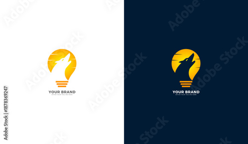 Wolf head howling in lightbulb shape creative logo design