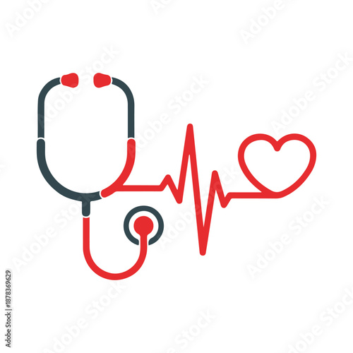 Medical heartbeat ECG pulse line with stethoscope icon representing cardiology and healthcare services