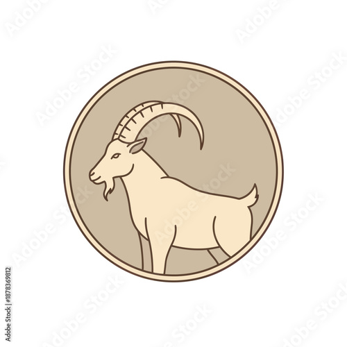 Illustration of a goat with horns.