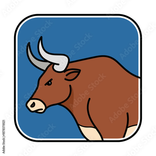 Brown Bull with White Horns Icon.