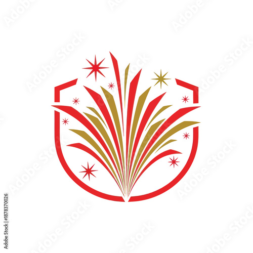 Red and Gold Floral Emblem Design Element.