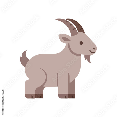 Cartoon goat with horns standing profile.