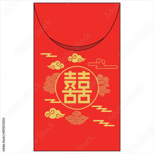 Red Envelope with Gold Chinese Characters Design.