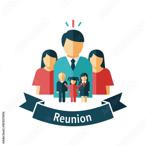 Family Reunion Illustration with Banner and People.