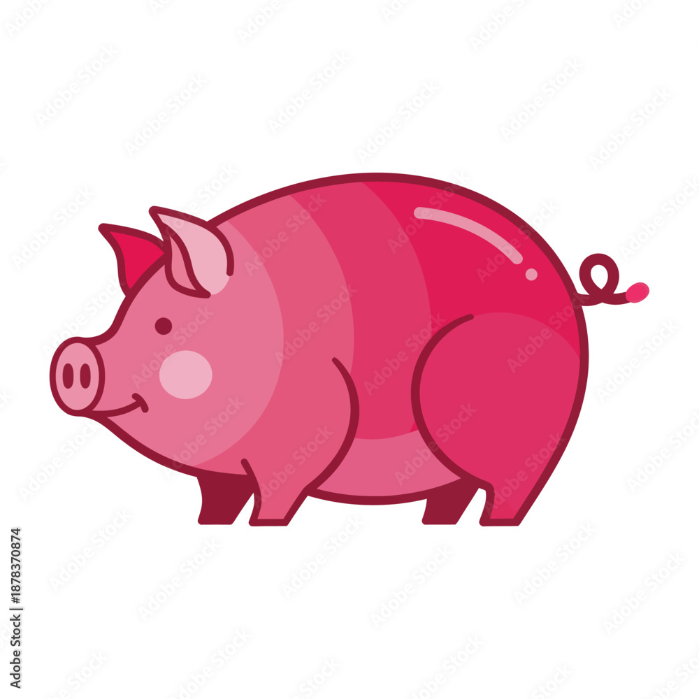 Fototapeta premium Pink Cartoon Pig Illustration Side View.