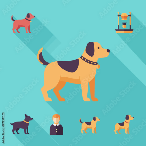 Colorful Dog Illustration with Various Breeds.