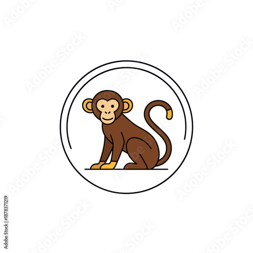 Cartoon Monkey Illustration Inside Circle.