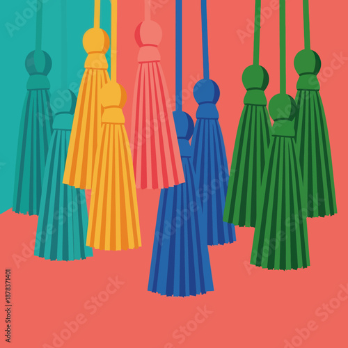 Colorful Tassels Hanging from Strings.