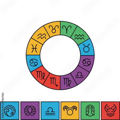 Zodiac Signs Wheel with Astrological Symbols.