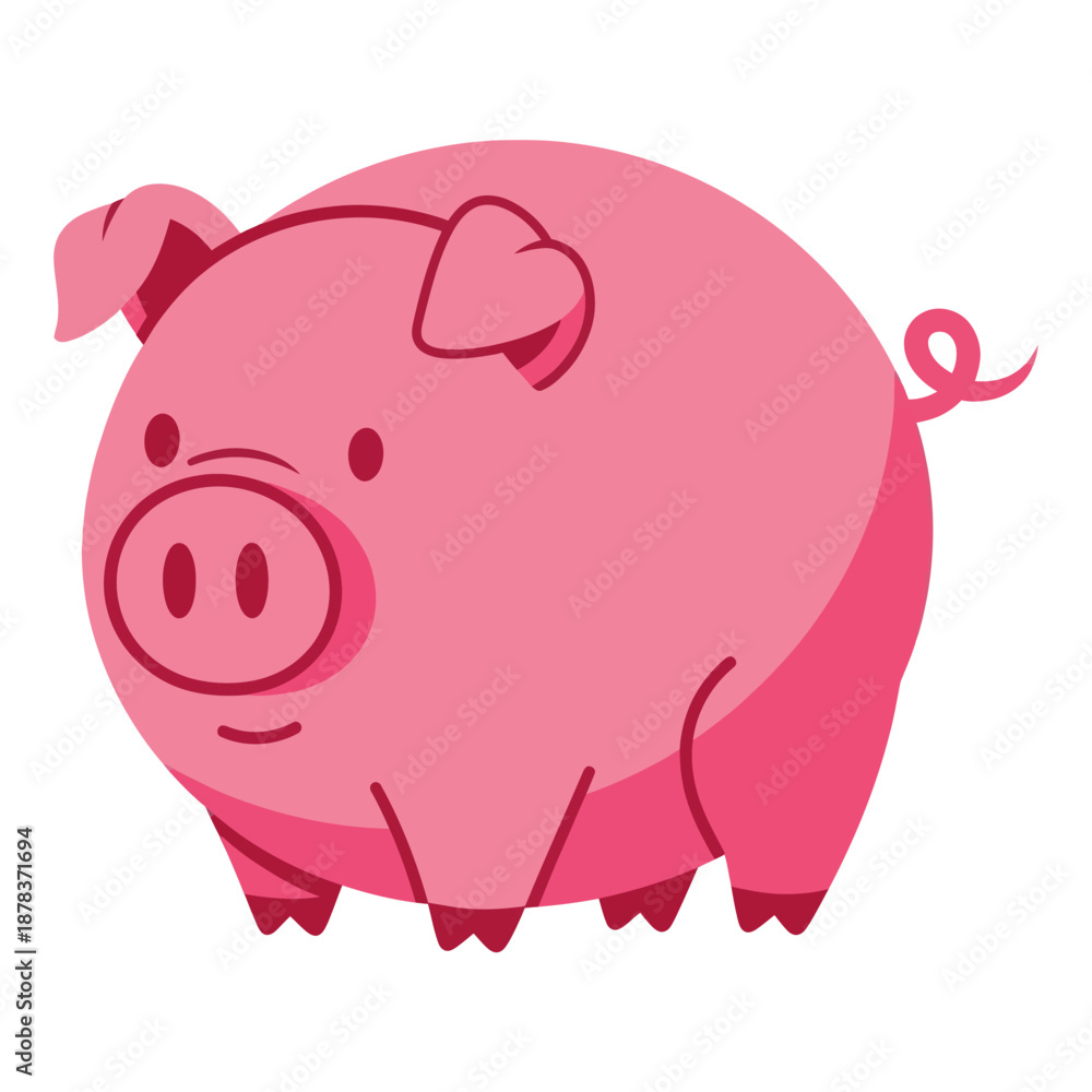 Fototapeta premium Pink Cartoon Pig Illustration with Heart.