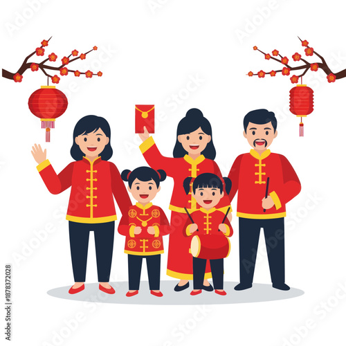 Family Celebrating Chinese New Year Together.