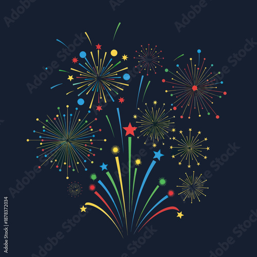 Colorful Fireworks Explosion in Dark Sky.