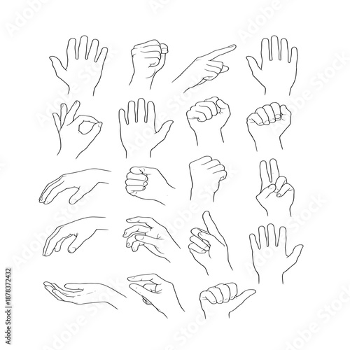 A collection of hand gestures in various positions and movements