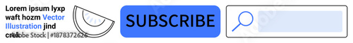 Website design, user interface, subscription, content discovery, call-to-action, digital marketing. Blue subscribe button and search bar alongside abstract shapes. Website design and user interface