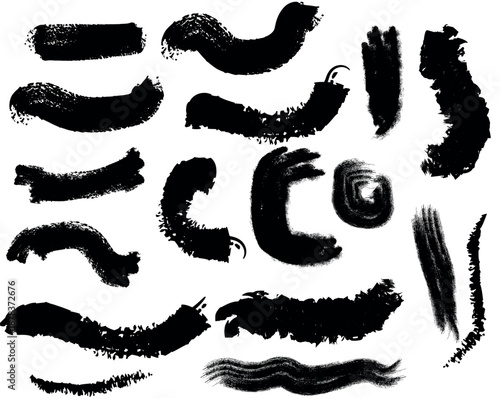 Hand drawn black ink splash and blot vector set with artistic tattoo style symbols silhouettes and decorative elements suitable for logos patterns and creative designs