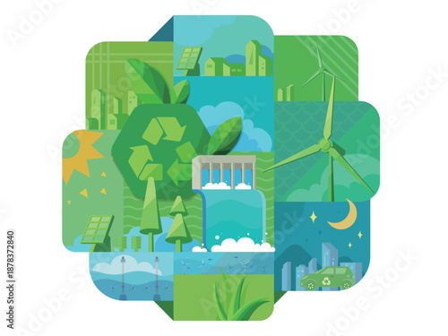 Combination A003 ECO square collect the different elements about environmental into a picture vector illustration graphic EPS 10
