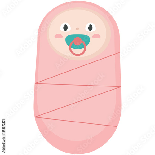 Newborn baby swaddle vector. Infant girl wrapped in pink blanket cartoon icon isolated on white background. Child born, birthday, baby shower concept