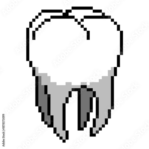 Pixel tooth vector for dental games. Ideal for dentist icons, oral hygiene, health stats, and retro 8-bit medical items.