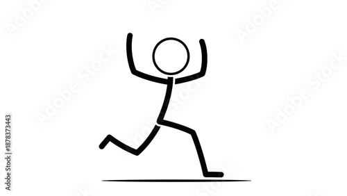 Simple stick figure running with arms raised in joy.