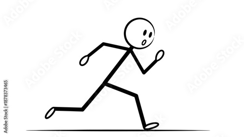 Simple stick figure running with a determined expression.