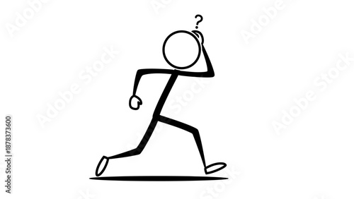 Stick figure running with a puzzled expression and a question mark above its head.