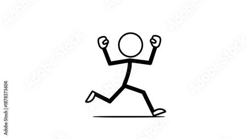 Simple stick figure running with fists raised in triumph.