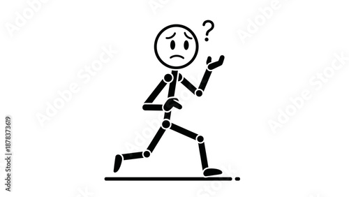 Stick figure running with a puzzled expression and a question mark.