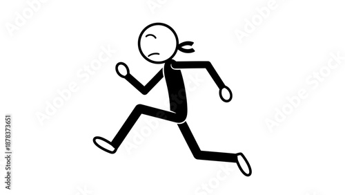 Simple stick figure running with a worried expression.